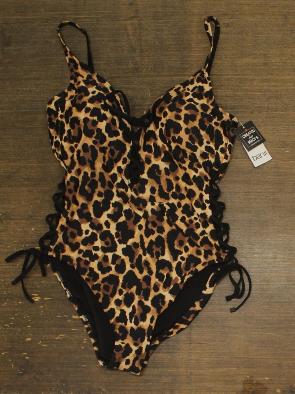 Bar Iii Brown Bar Iii Lace Up Cheetah Print One Piece Swimsuit L Sz L